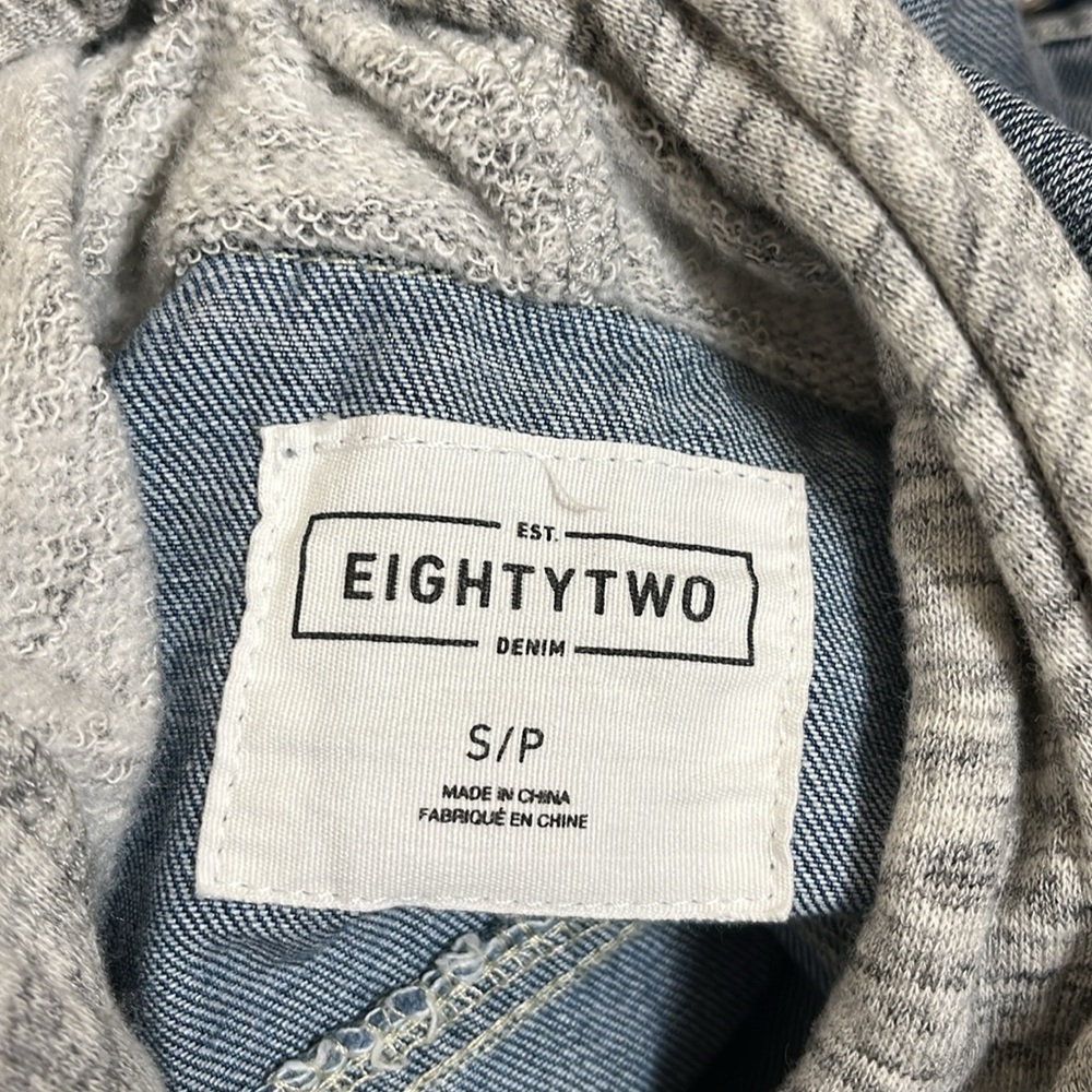 Eighty Two Denim & Knit Hooded Jean Jacket - Picture 9 of 11